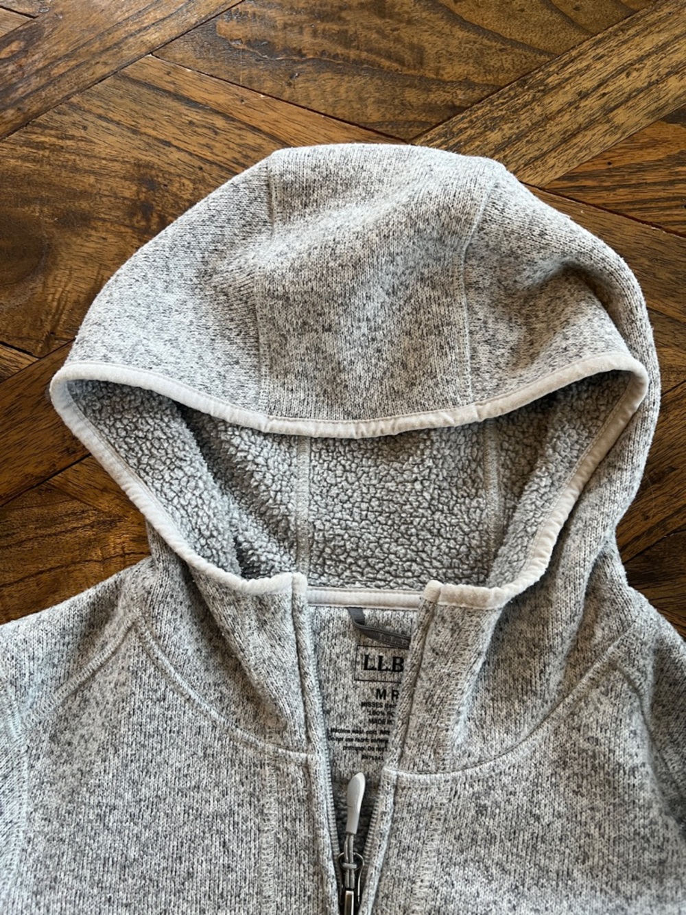 L.L.Bean Sweater Fleece Coat, Hood, Pockets, Zipper, Longer Fit, Grey, Sz M - Picture 11 of 13